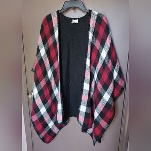 Woolrich Black Plaid Reversible Poncho